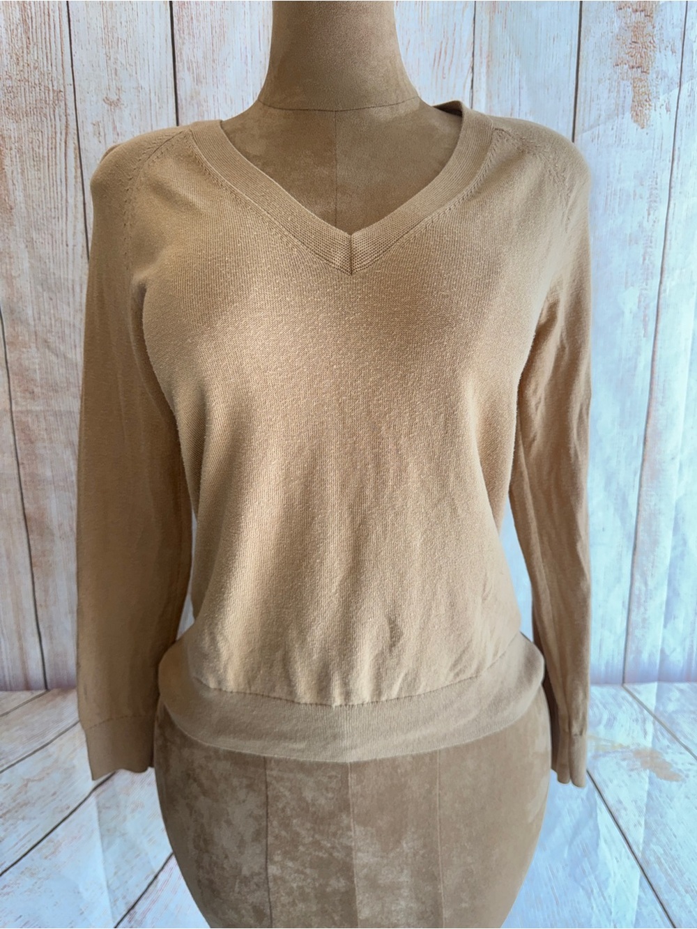 Banana Republic Women's V-Neck Sweater in Camel Tan, lightweight & soft, S